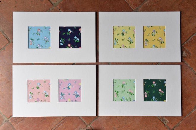 Convolvulus gouache in yellow textile design - Natalia Willmott