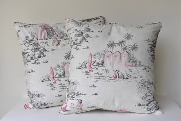 Cushion with cotton fabric Deauville- beach scene - Natalia Willmott