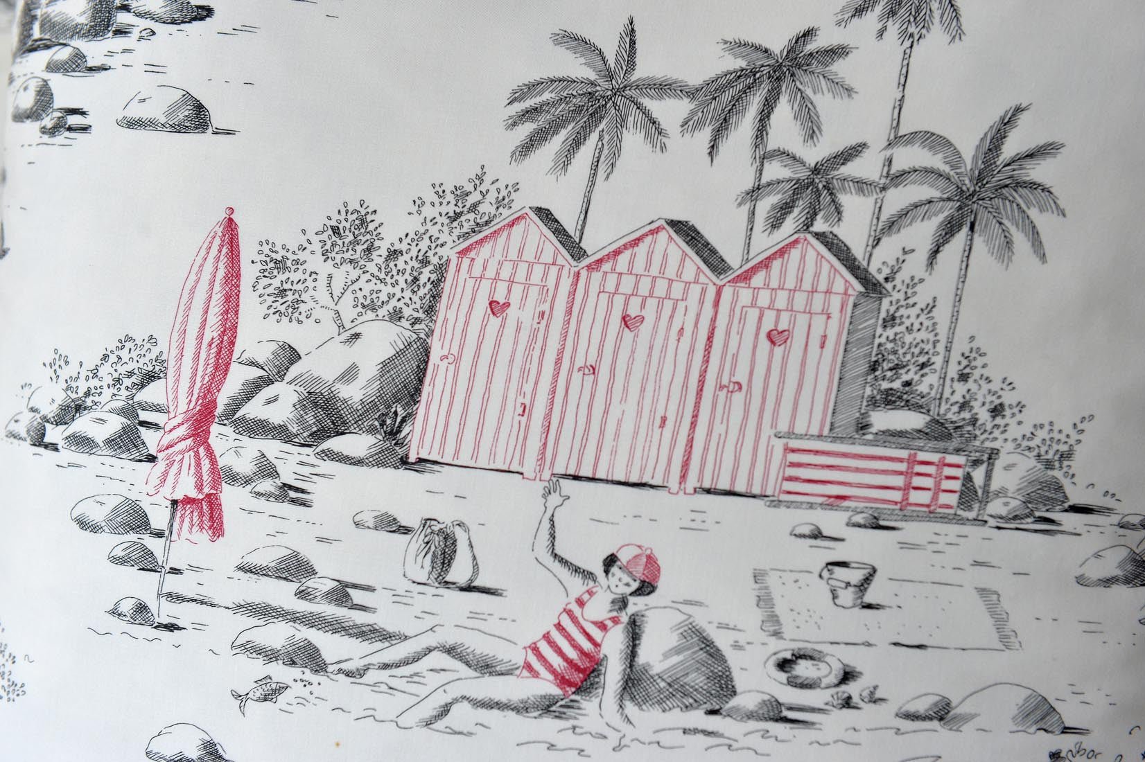 Cushion with cotton fabric Deauville- beach scene - Natalia Willmott