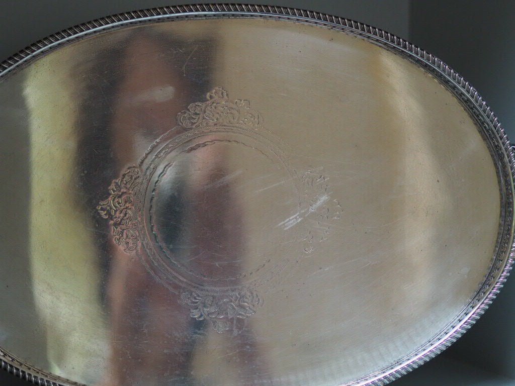 Edwardian gallery silver plate large oval tray - Natalia Willmott