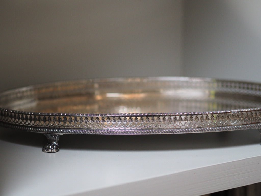 Edwardian gallery silver plate large oval tray - Natalia Willmott