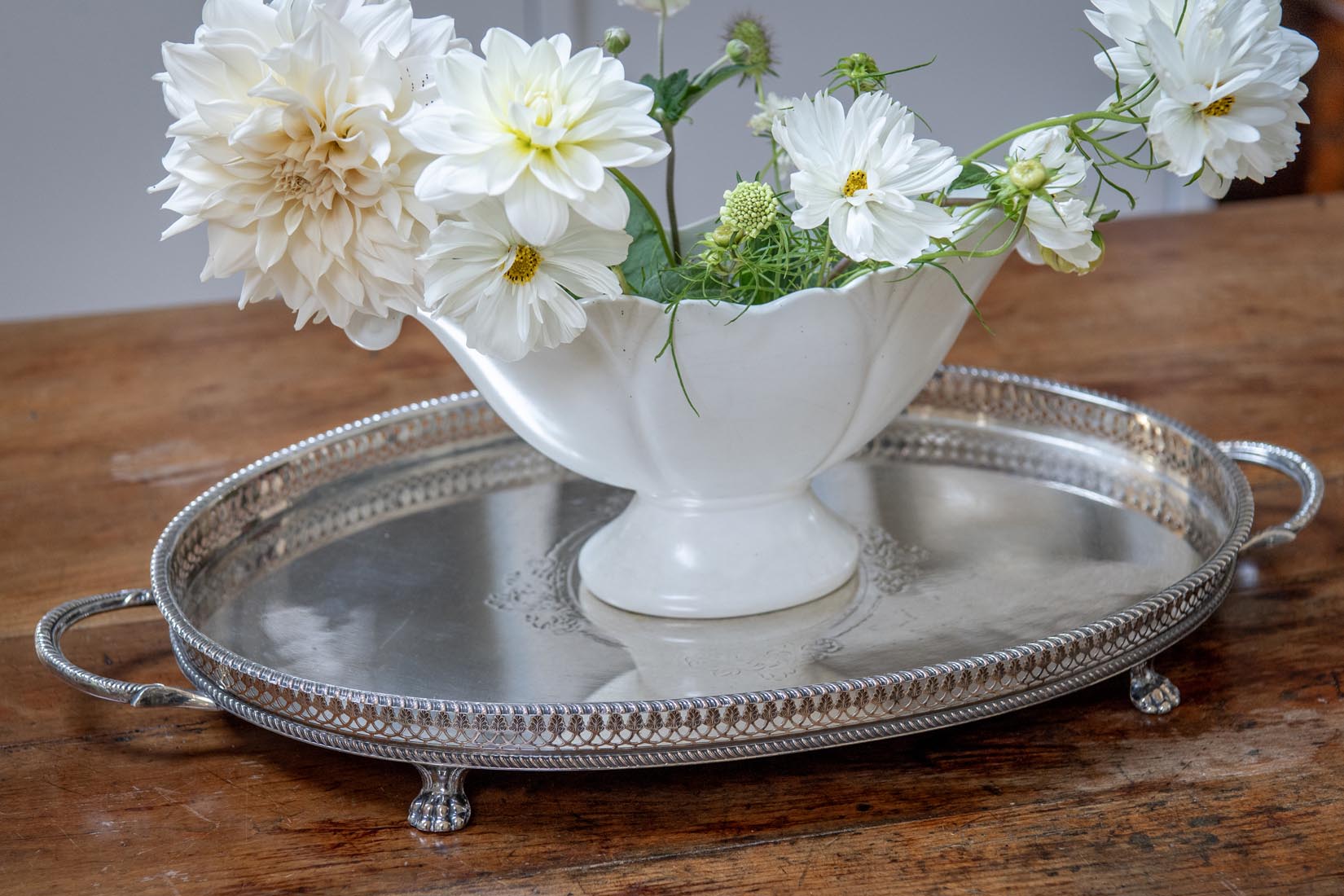 Edwardian gallery silver plate large oval tray - Natalia Willmott