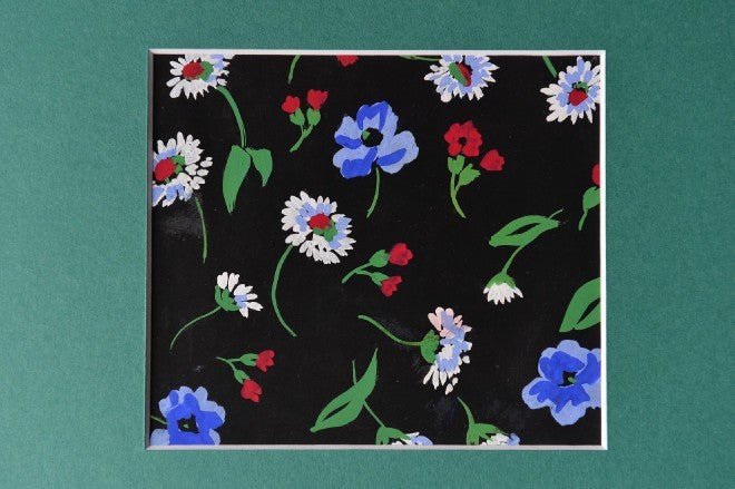 Flowers gouache blue & red on black textile design - Natalia Willmott