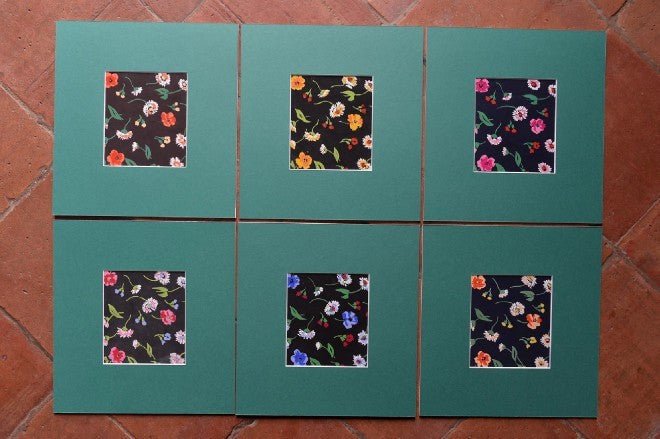Flowers gouache blue & red on black textile design - Natalia Willmott