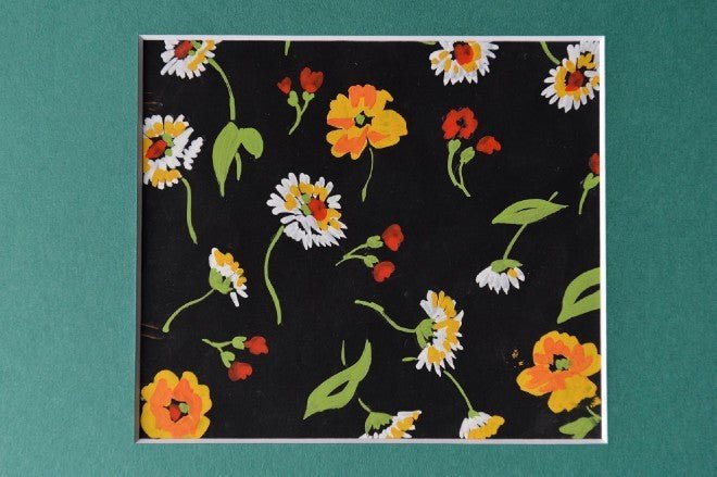 Flowers gouache orange & yellow on black textile design - Natalia Willmott