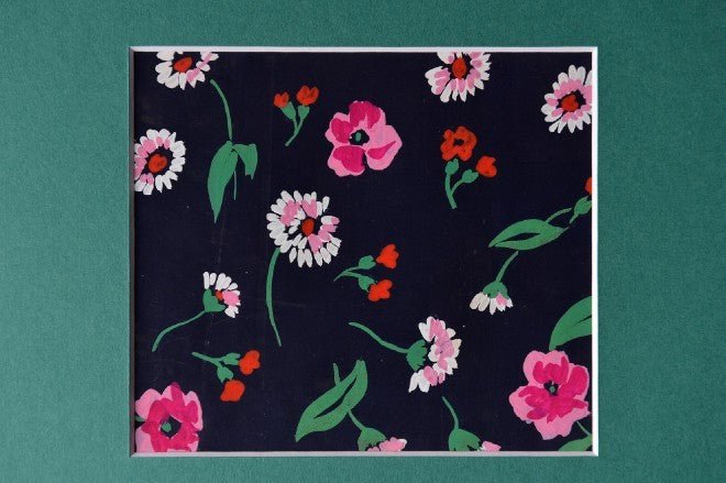 Flowers gouache pink & red on black textile design - Natalia Willmott