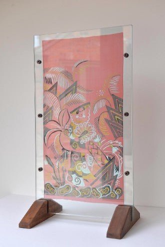 French vintage textile red hand painted gauze - Natalia Willmott