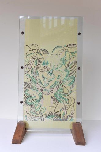 French vintage textile yellow hand painted gauze - Natalia Willmott