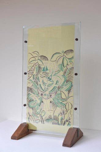 French vintage textile yellow hand painted gauze - Natalia Willmott