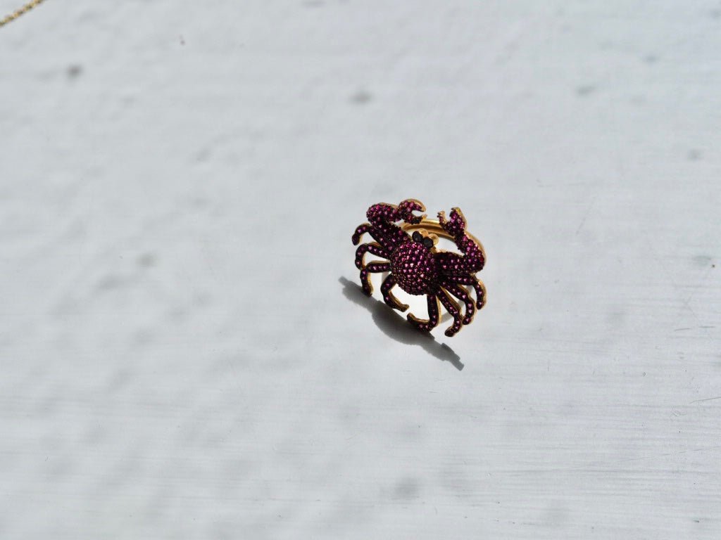Gold plated adjustable pink zircon crab ring - Natalia Willmott
