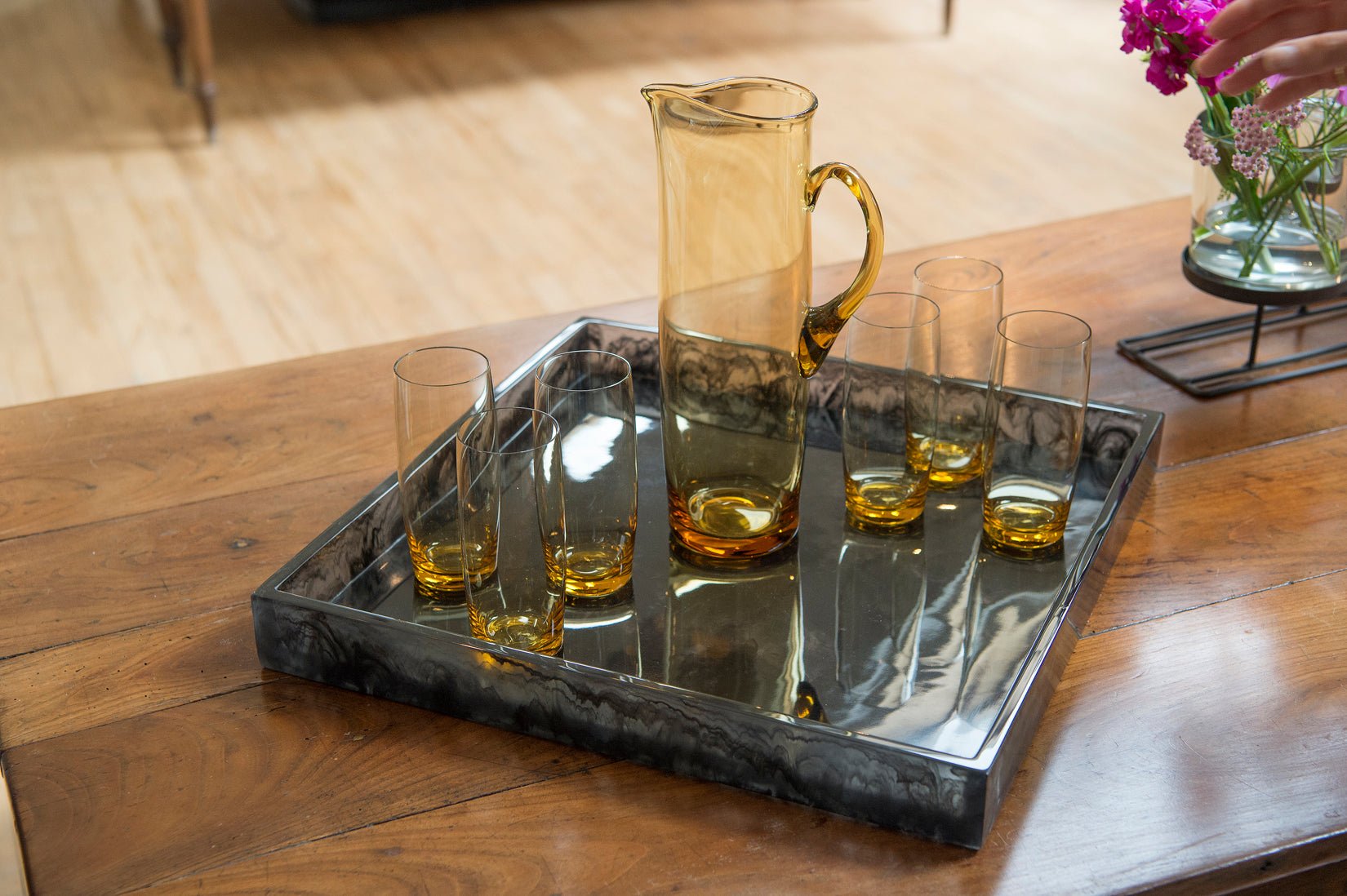 Handblown pale yellow jug and glass set - Natalia Willmott