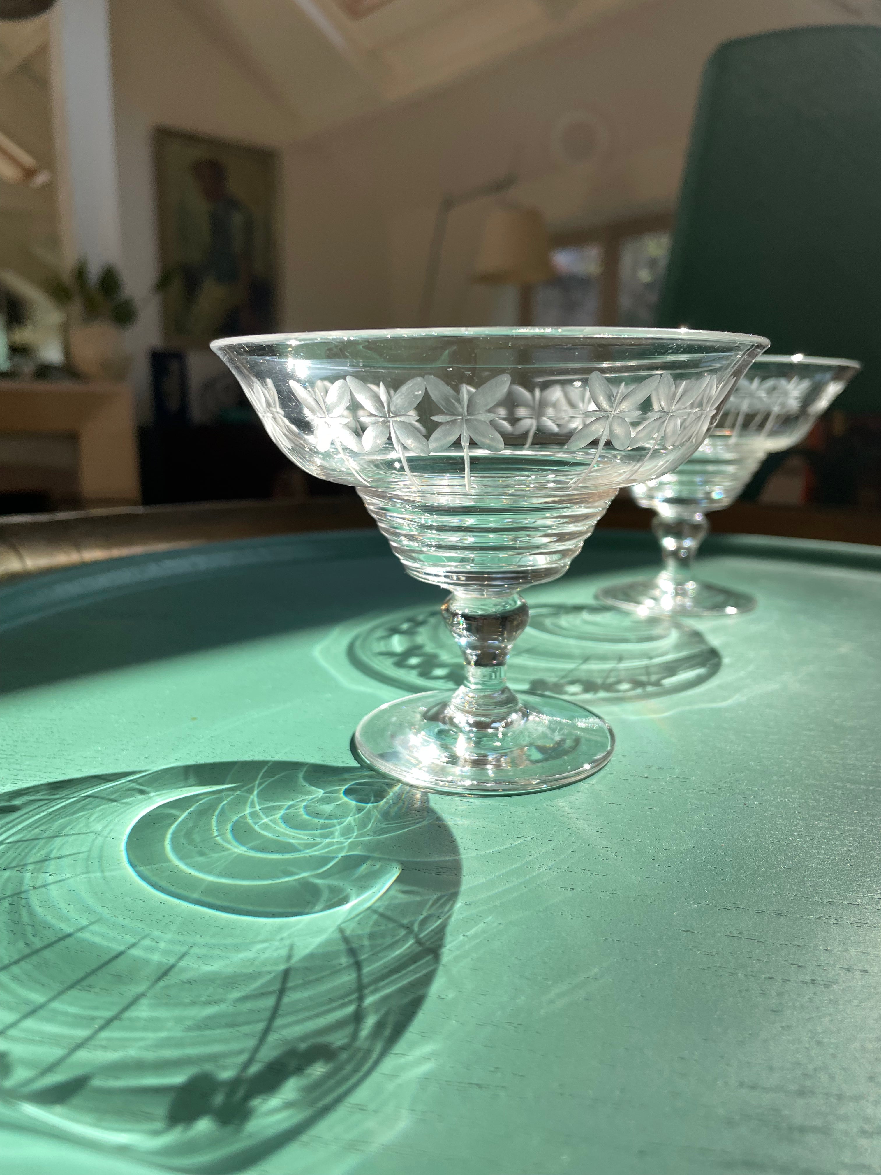 Beautiful Art Deco Stuart crystal compote/champagne glasses - Natalia Willmott