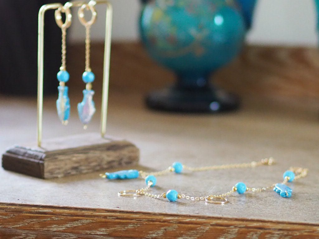 Iridescent blue fish gold plated earrings or necklace - Natalia Willmott