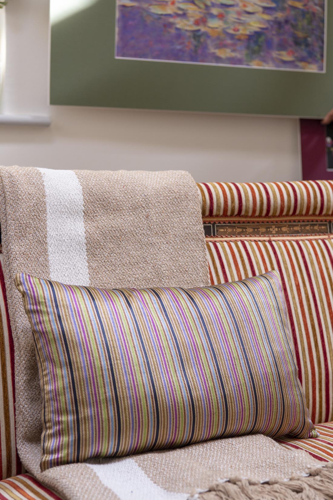 Kutnu vintage multi- silk stripes cushion from Gaziantep - Natalia Willmott