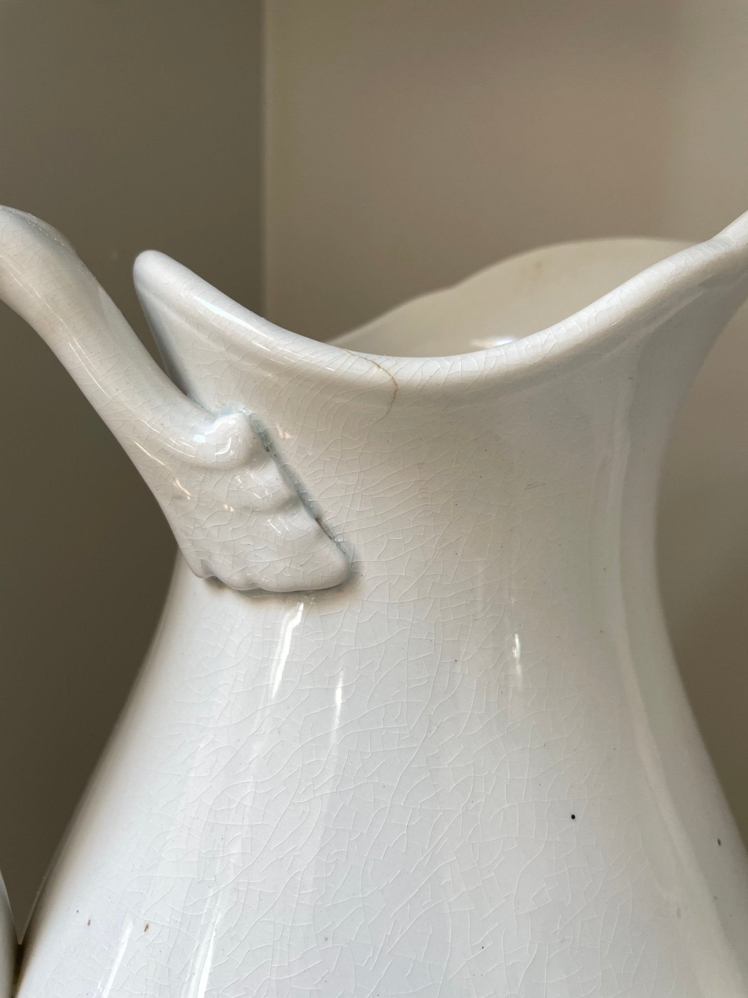 Large antique white ironstone Pitcher/Jug - Natalia Willmott