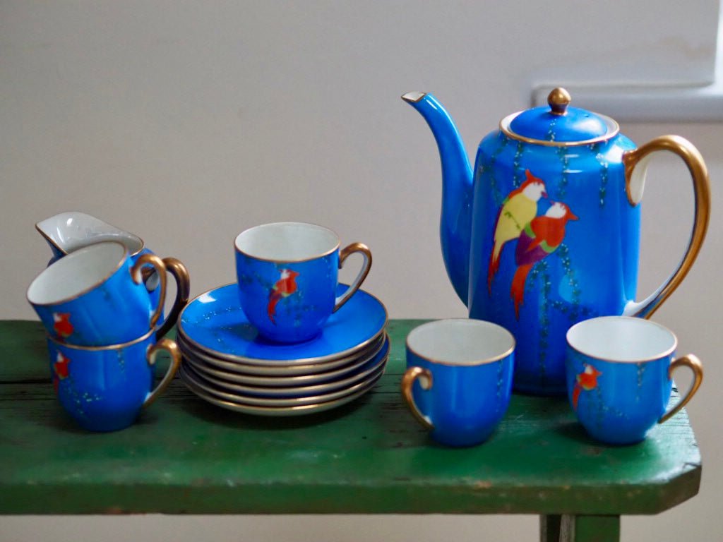 Meito china lustre orange bird coffee set - Natalia Willmott