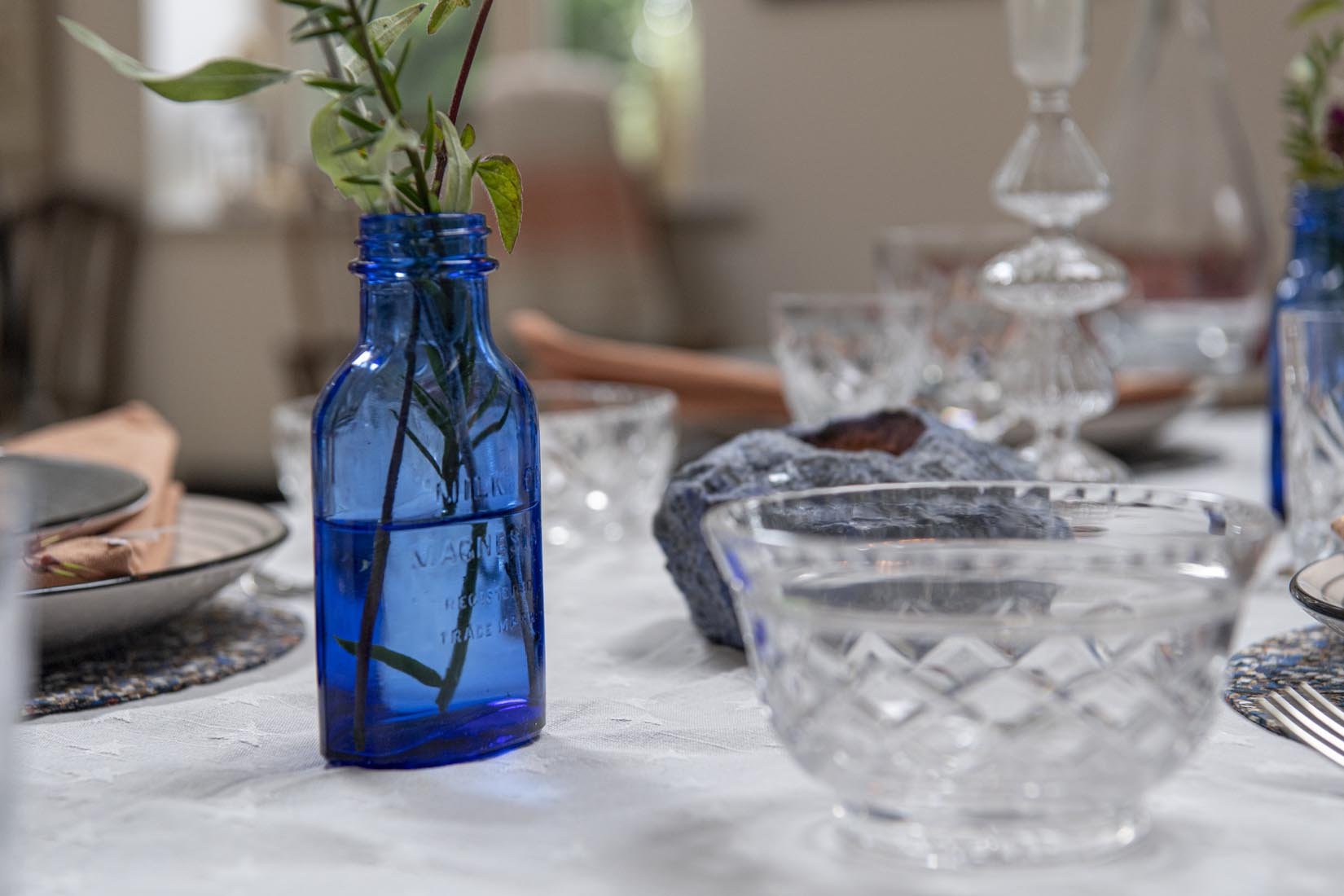 Mid century milk of Magnesia cobalt blue pair of bottles - Natalia Willmott