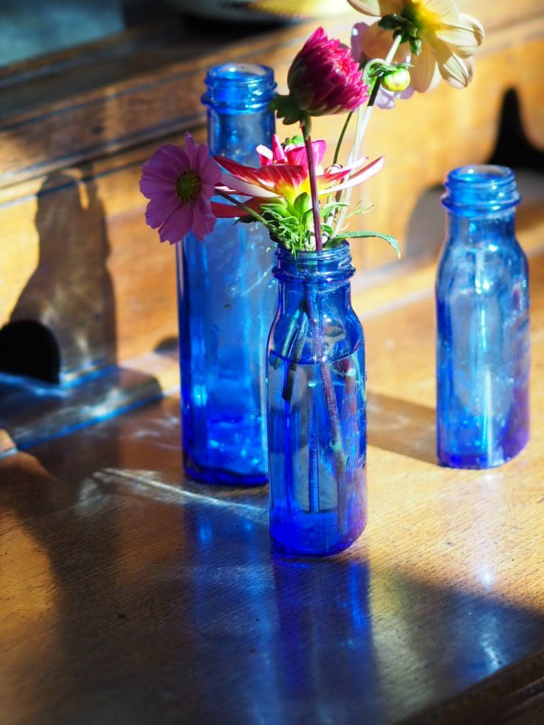 Mid century milk of Magnesia cobalt blue pair of bottles - Natalia Willmott