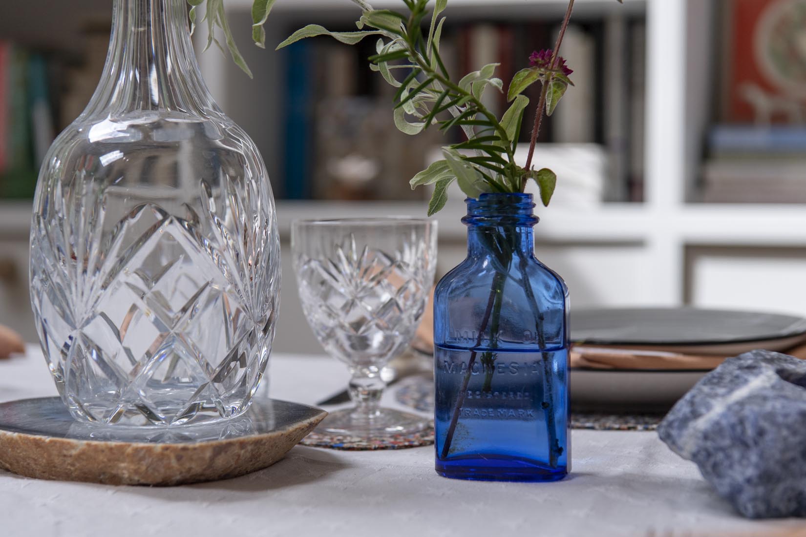 Mid century milk of Magnesia cobalt blue pair of bottles - Natalia Willmott