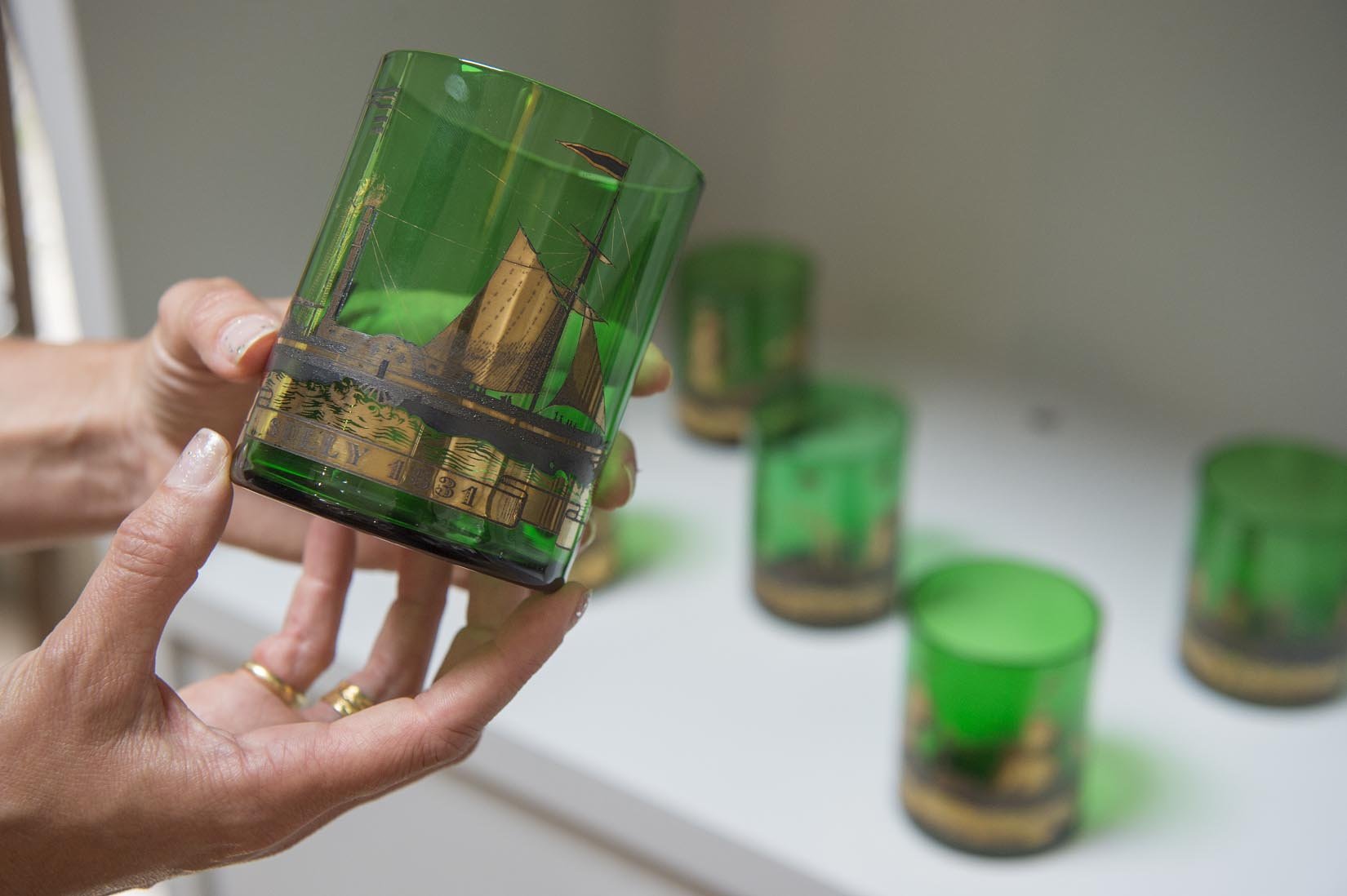 Mid century steamships glass tumbler - Natalia Willmott