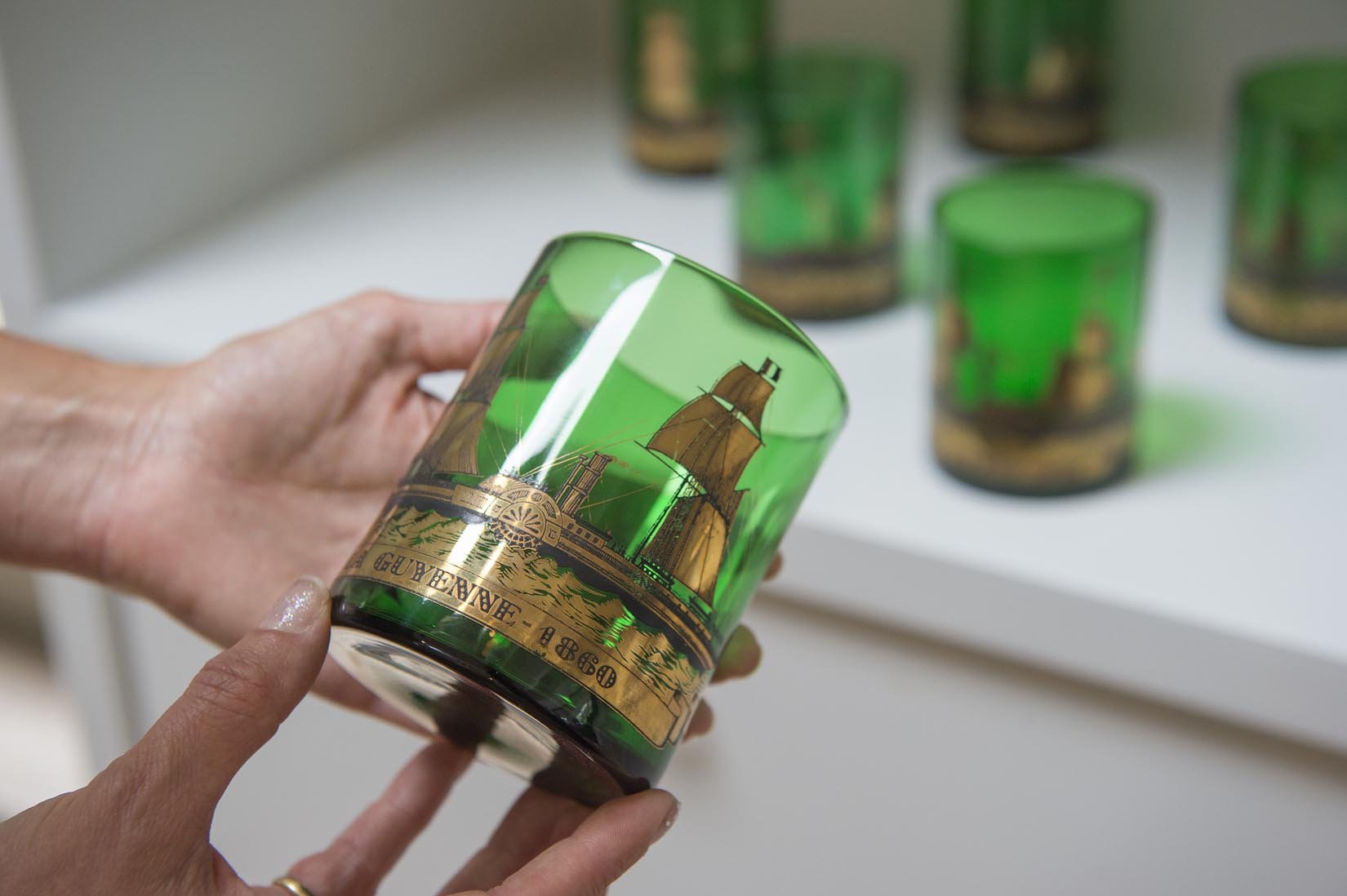 Mid century steamships glass tumbler - Natalia Willmott