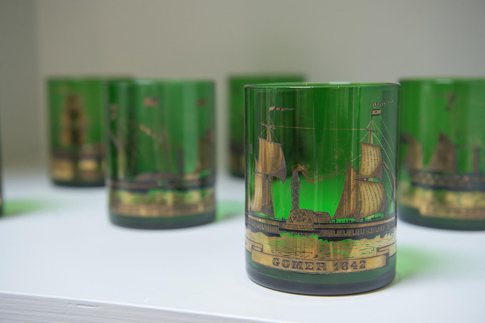 Mid century steamships glass tumbler - Natalia Willmott