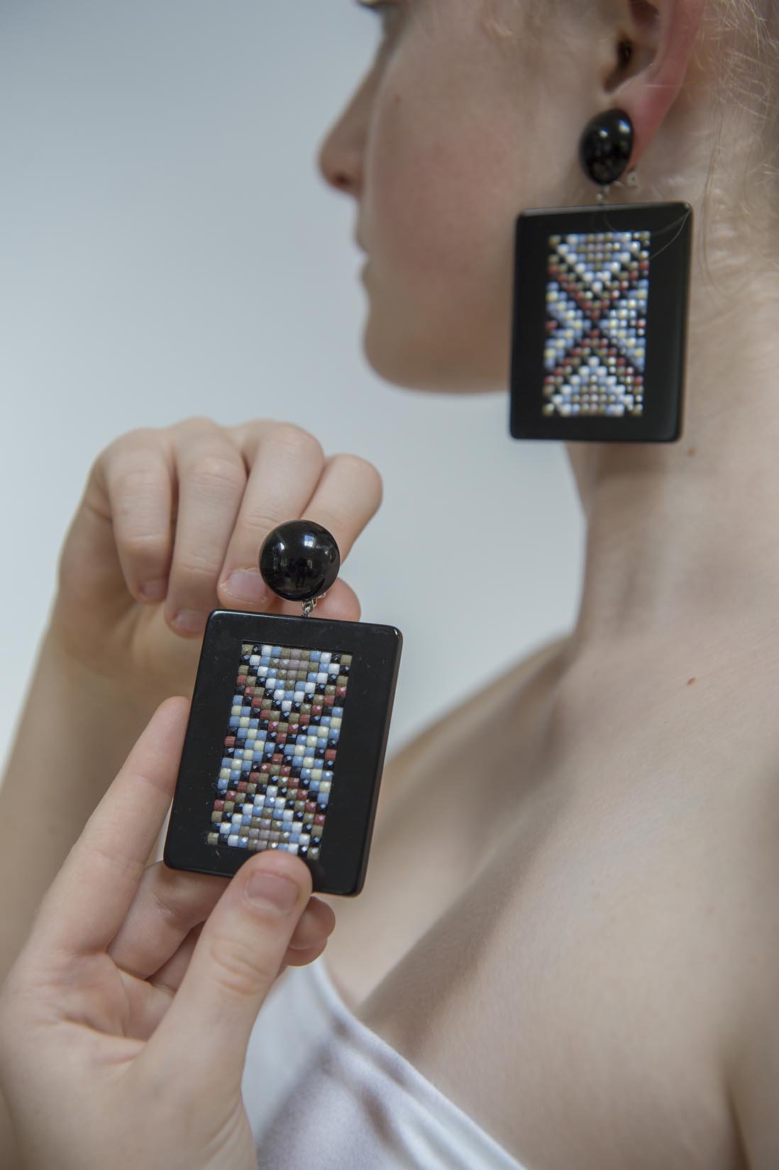 Mosaic clip on drop earrings - Natalia Willmott
