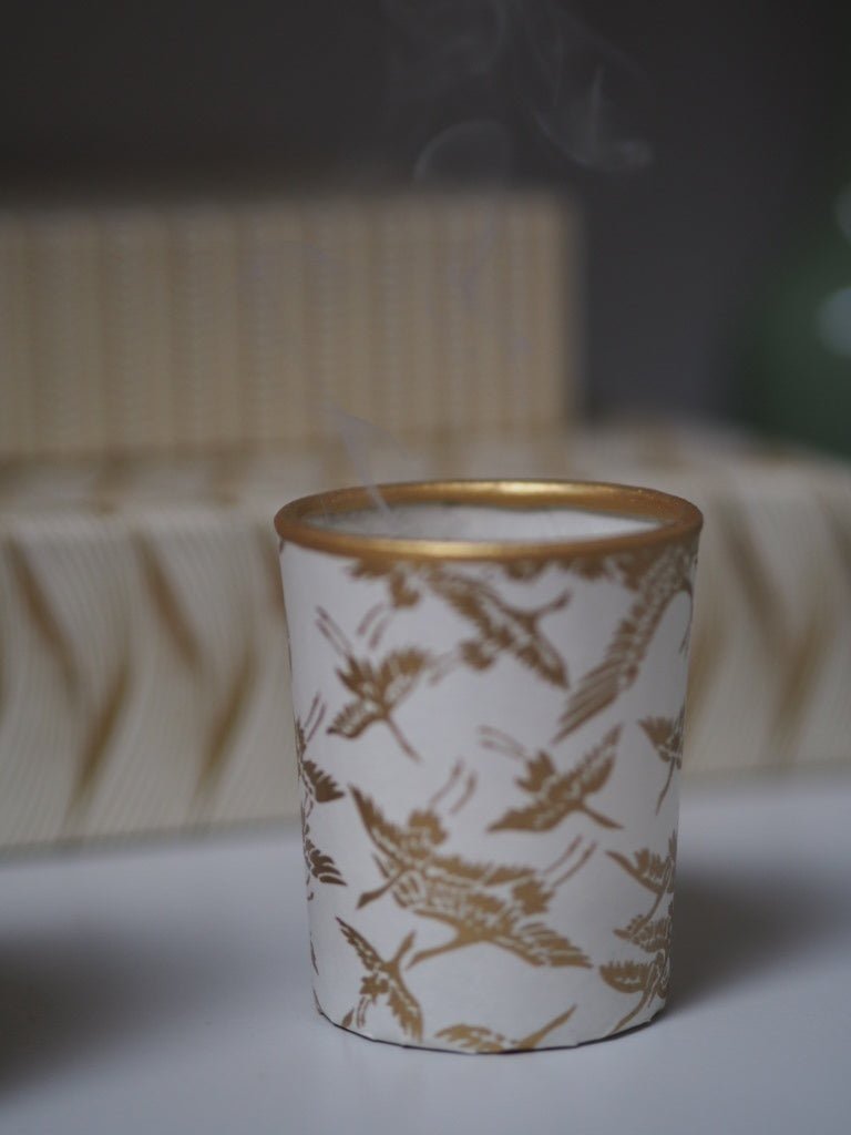 Pair of votive tea light holders- chrysanthenum and crane gold - Natalia Willmott