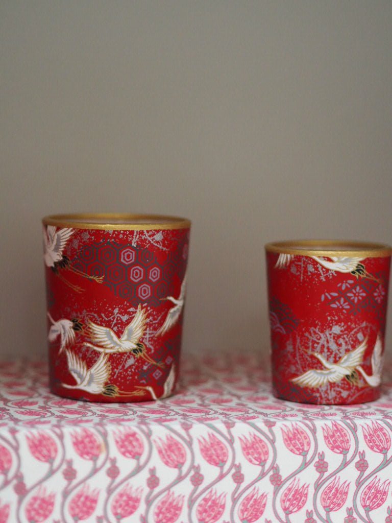 Pair of votive tea light holders- cranes red - Natalia Willmott