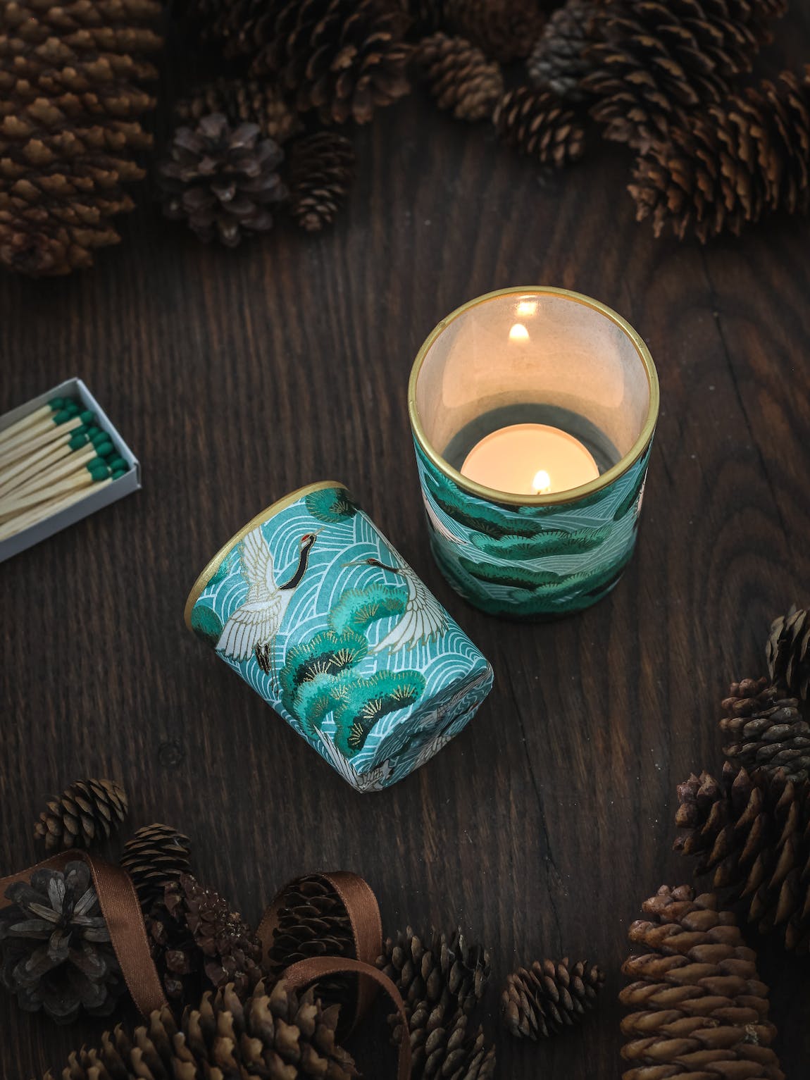 Pair of votive tea light holders- light blue cranes - Natalia Willmott