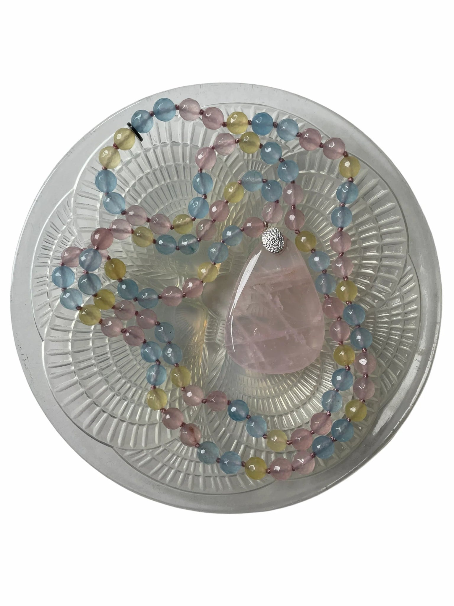 PASTEL QUARTZ BEADED NECKLACE WITH ROSE QUARTZ DROP - Natalia Willmott