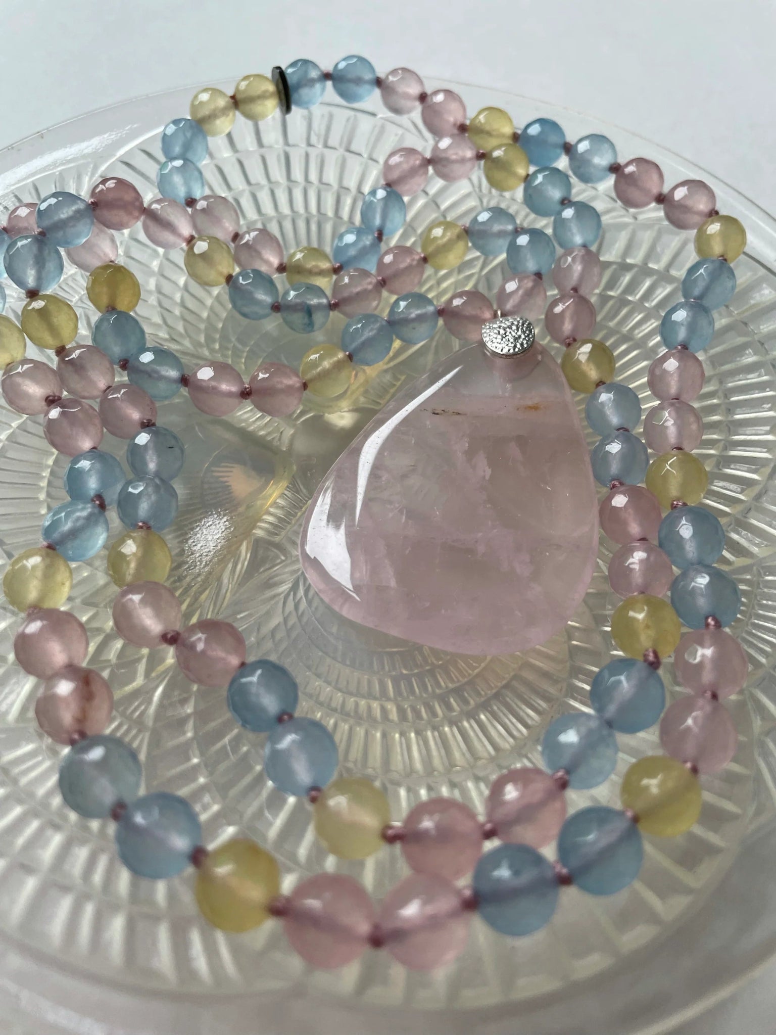PASTEL QUARTZ BEADED NECKLACE WITH ROSE QUARTZ DROP - Natalia Willmott