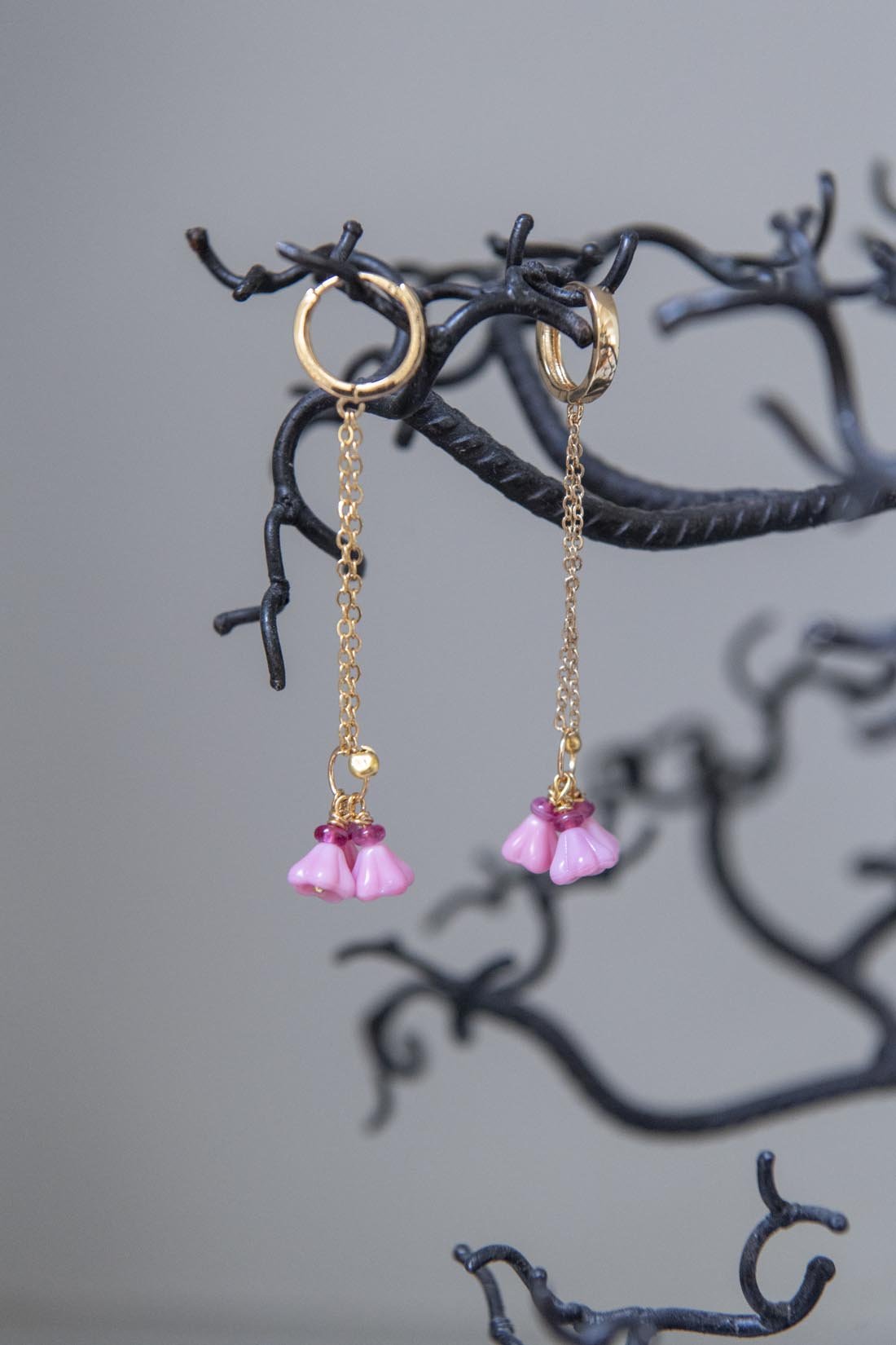 Pink bell gold plated earrings or necklace - Natalia Willmott