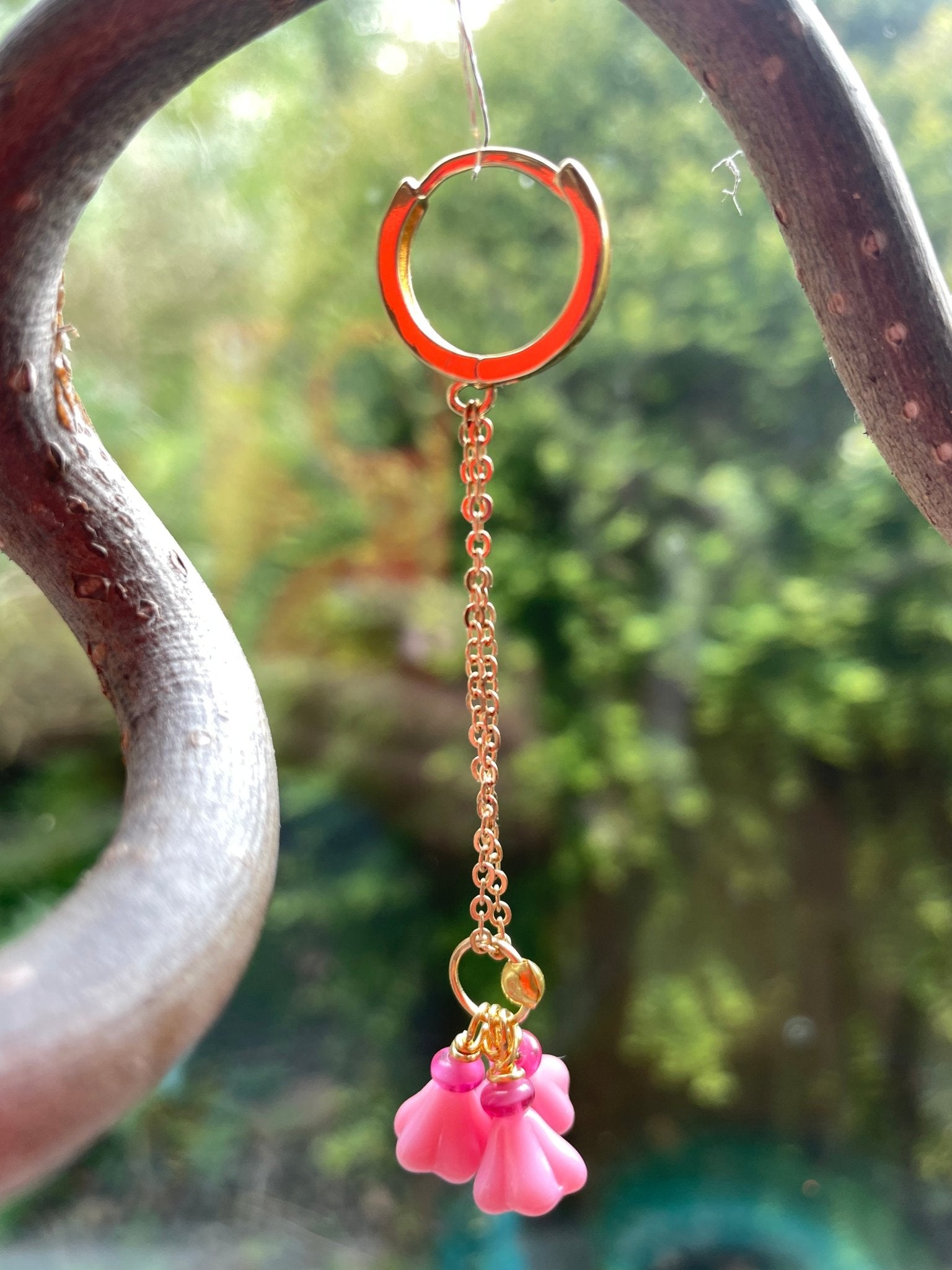 Pink bell gold plated earrings or necklace - Natalia Willmott