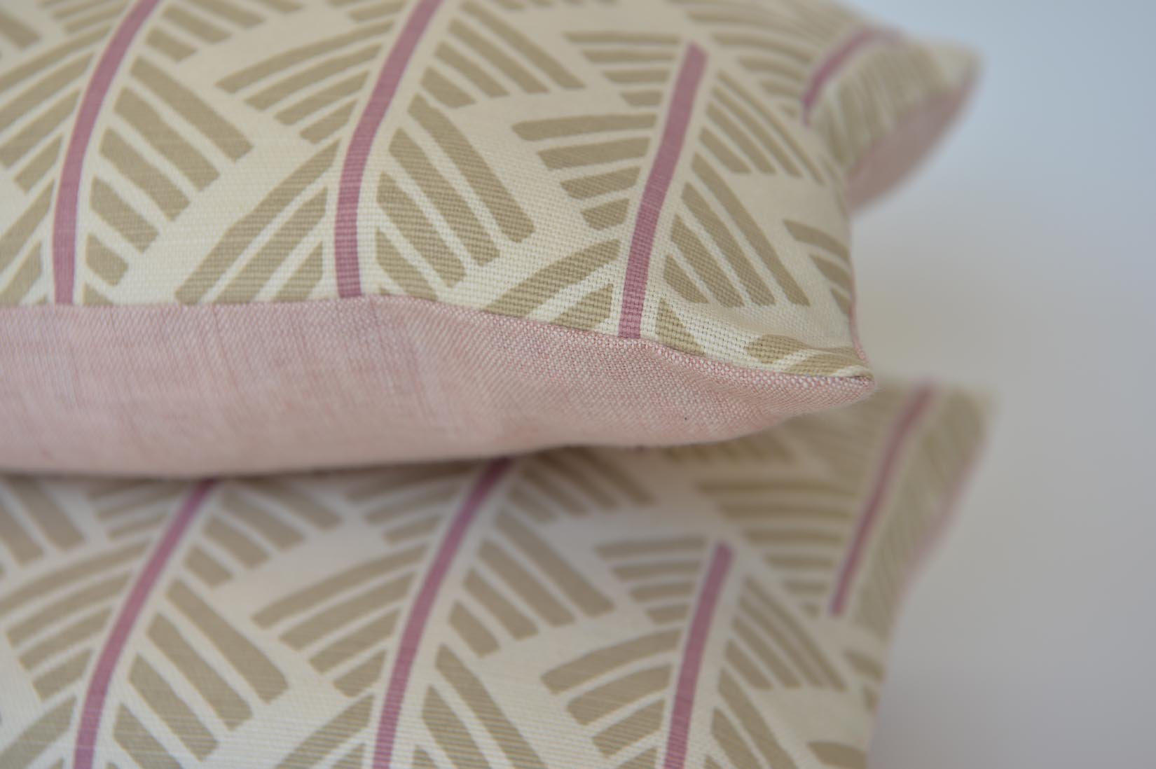 Pink Feathers cushion with Rapture & Wright fabric - Natalia Willmott