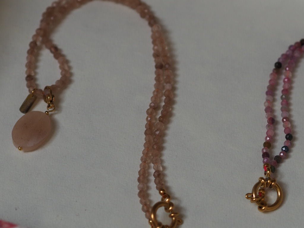 Pink tourmaline faceted beaded necklace with quartz pendant - Natalia Willmott