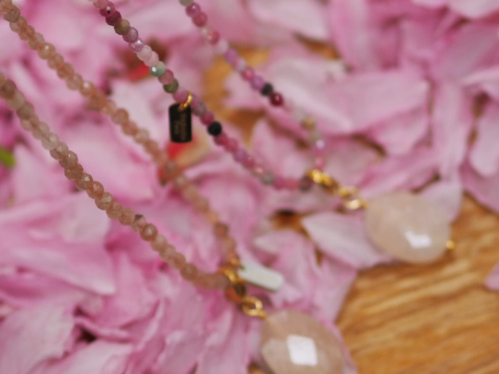 Pink tourmaline faceted beaded necklace with quartz pendant - Natalia Willmott