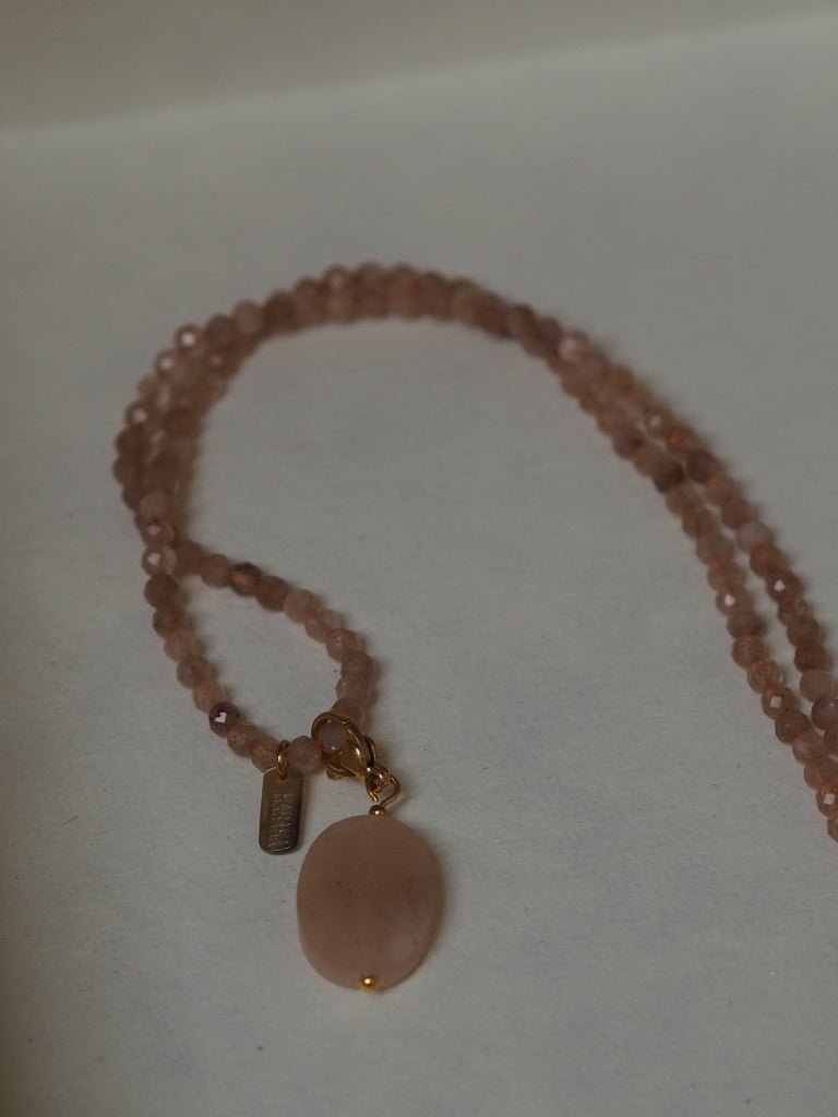 Pink tourmaline faceted beaded necklace with quartz pendant - Natalia Willmott