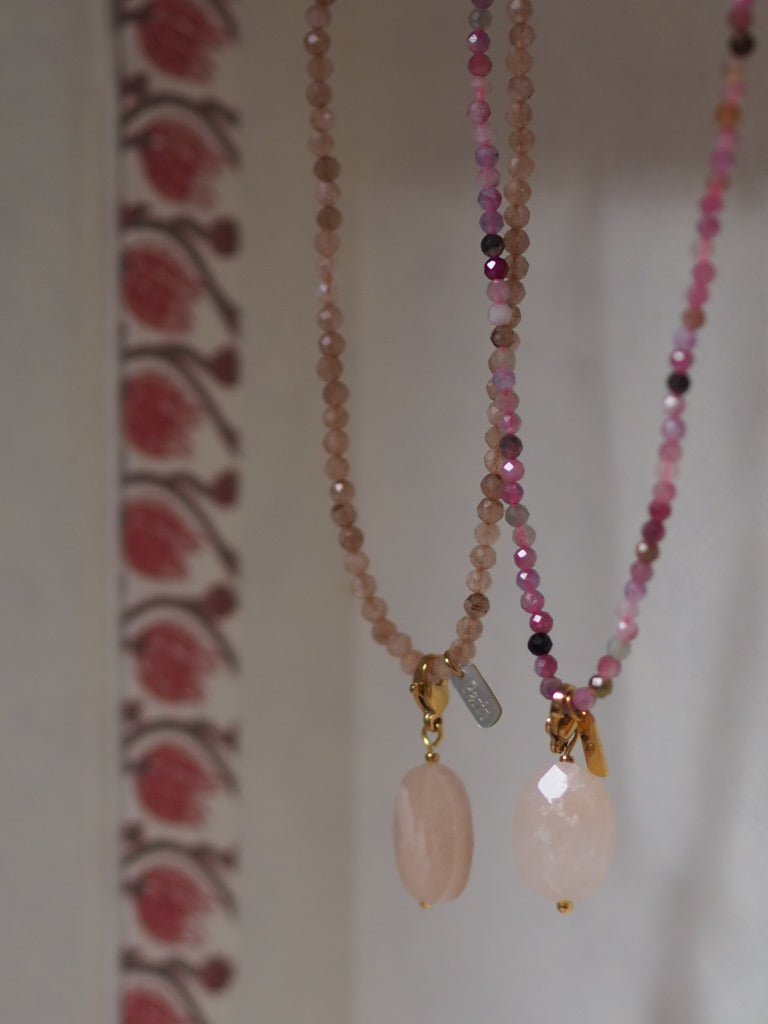 Pink tourmaline faceted beaded necklace with quartz pendant - Natalia Willmott