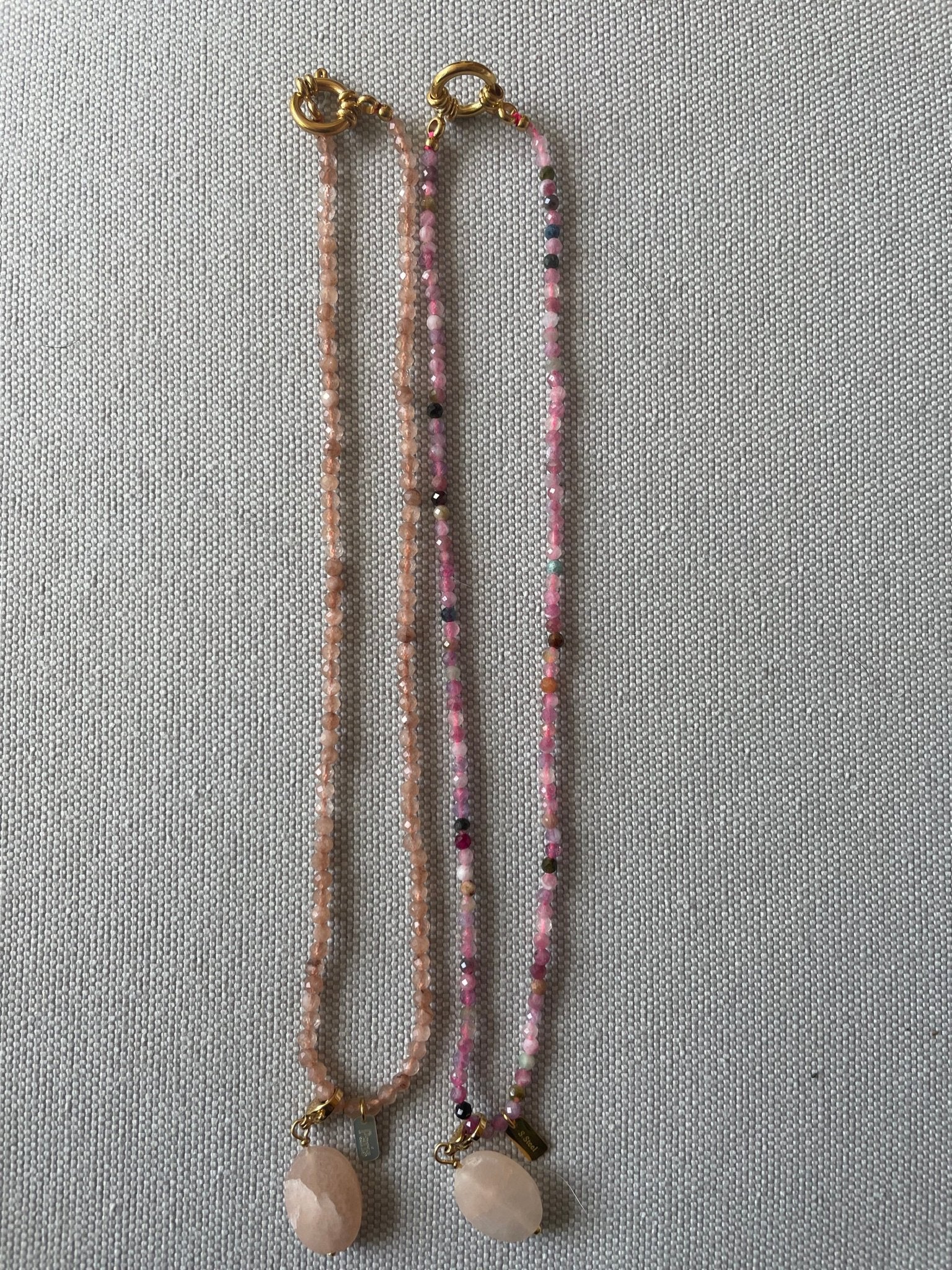 Pink tourmaline faceted beaded necklace with quartz pendant - Natalia Willmott