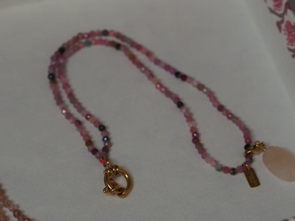 Pink tourmaline faceted beaded necklace with quartz pendant - Natalia Willmott