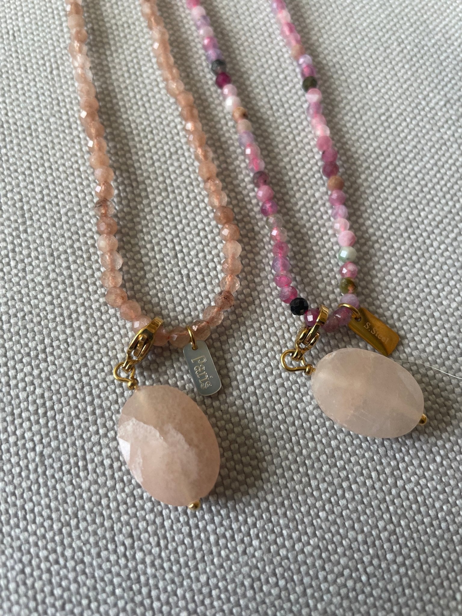 Pink tourmaline faceted beaded necklace with quartz pendant - Natalia Willmott