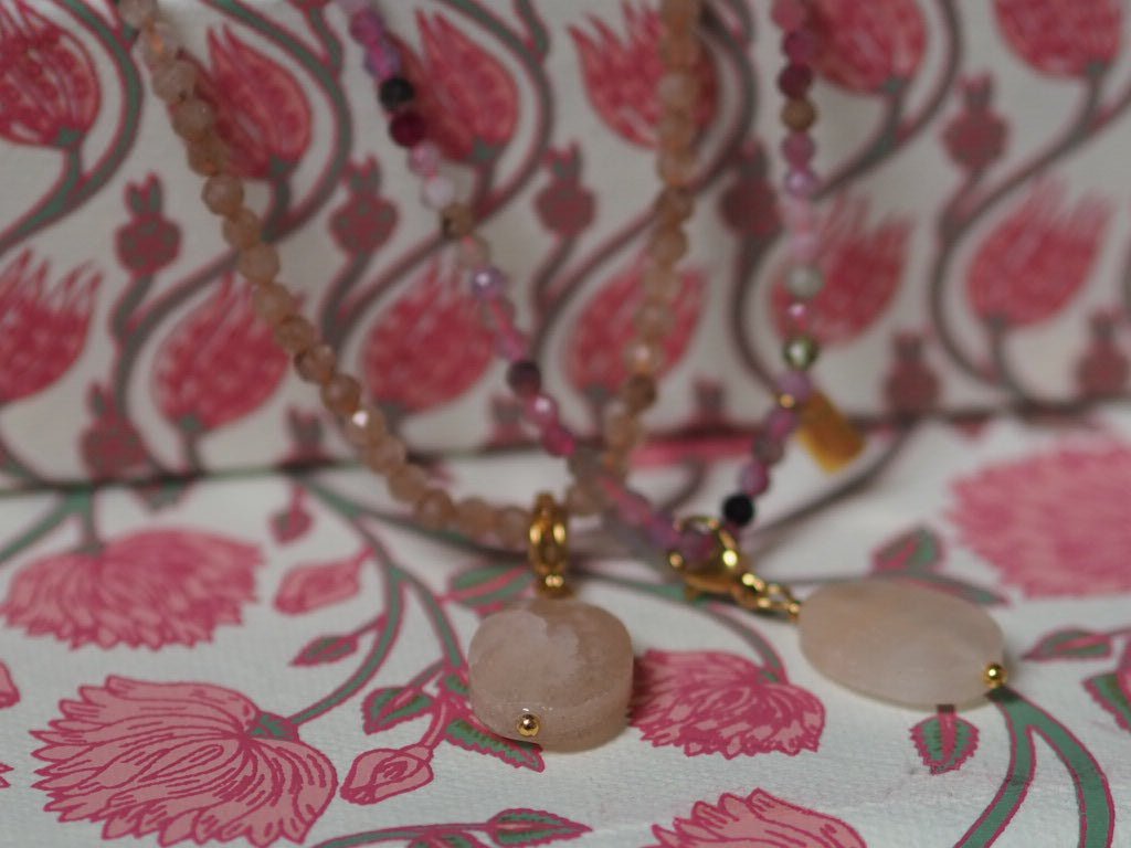 Pink tourmaline faceted beaded necklace with quartz pendant - Natalia Willmott