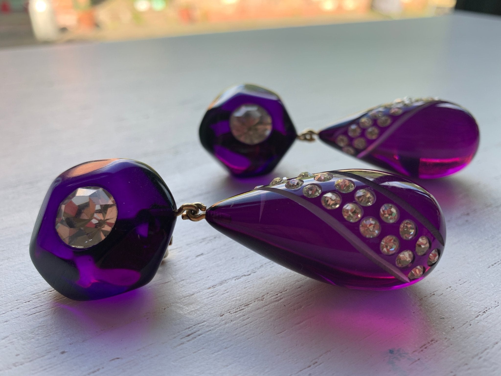 Purple Plexiglas Christian Lacroix vintage clip on earrings - Natalia Willmott