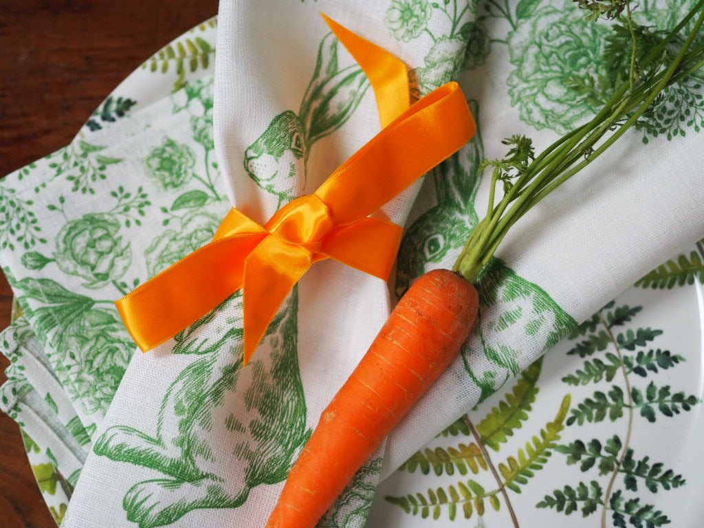 Rabbit and flowers linen green napkin - Natalia Willmott