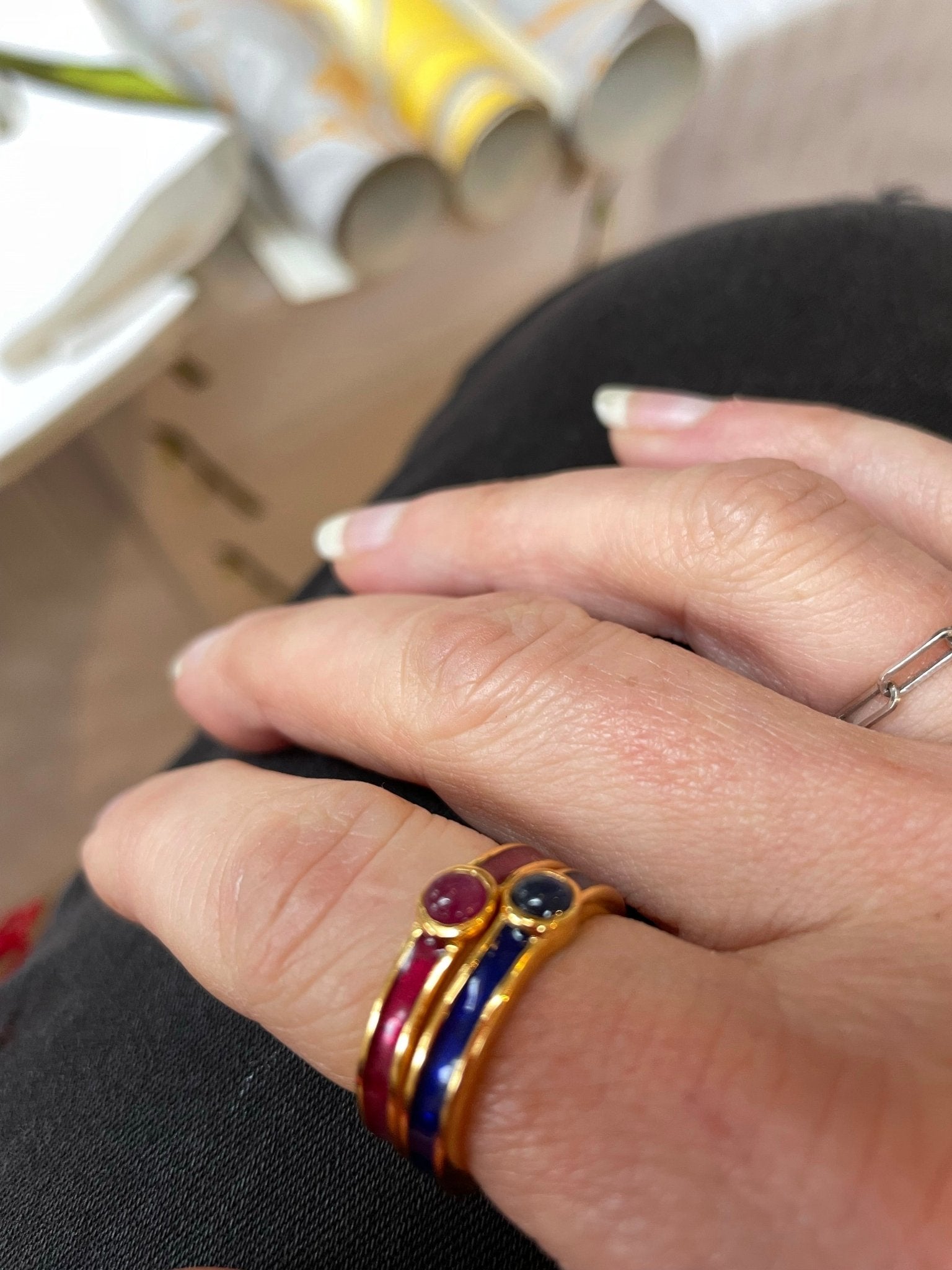 Sapphire/ Ruby gold enamel ring - Natalia Willmott