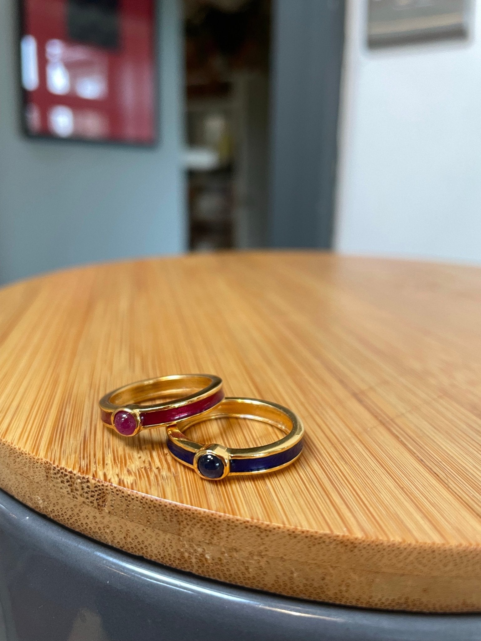 Sapphire/ Ruby gold enamel ring - Natalia Willmott