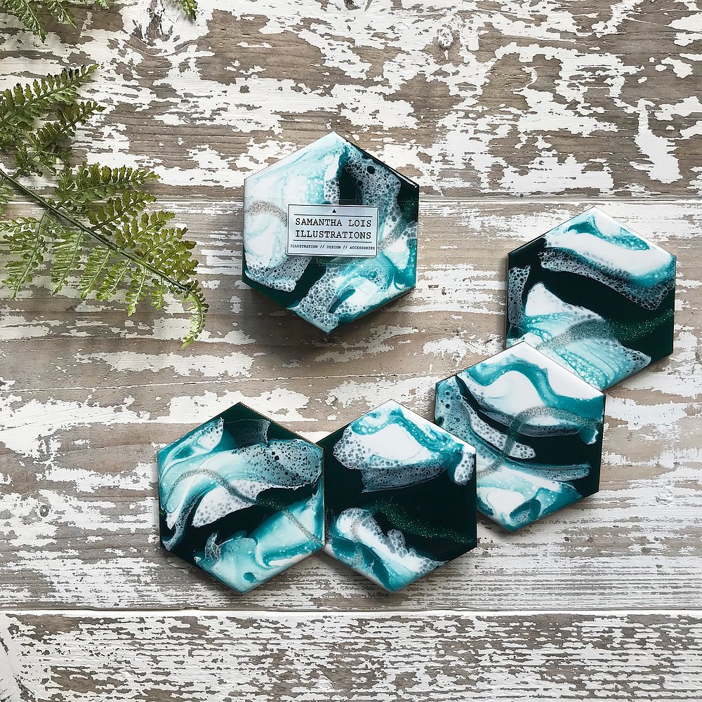 Set of 4 coasters Teal - Natalia Willmott