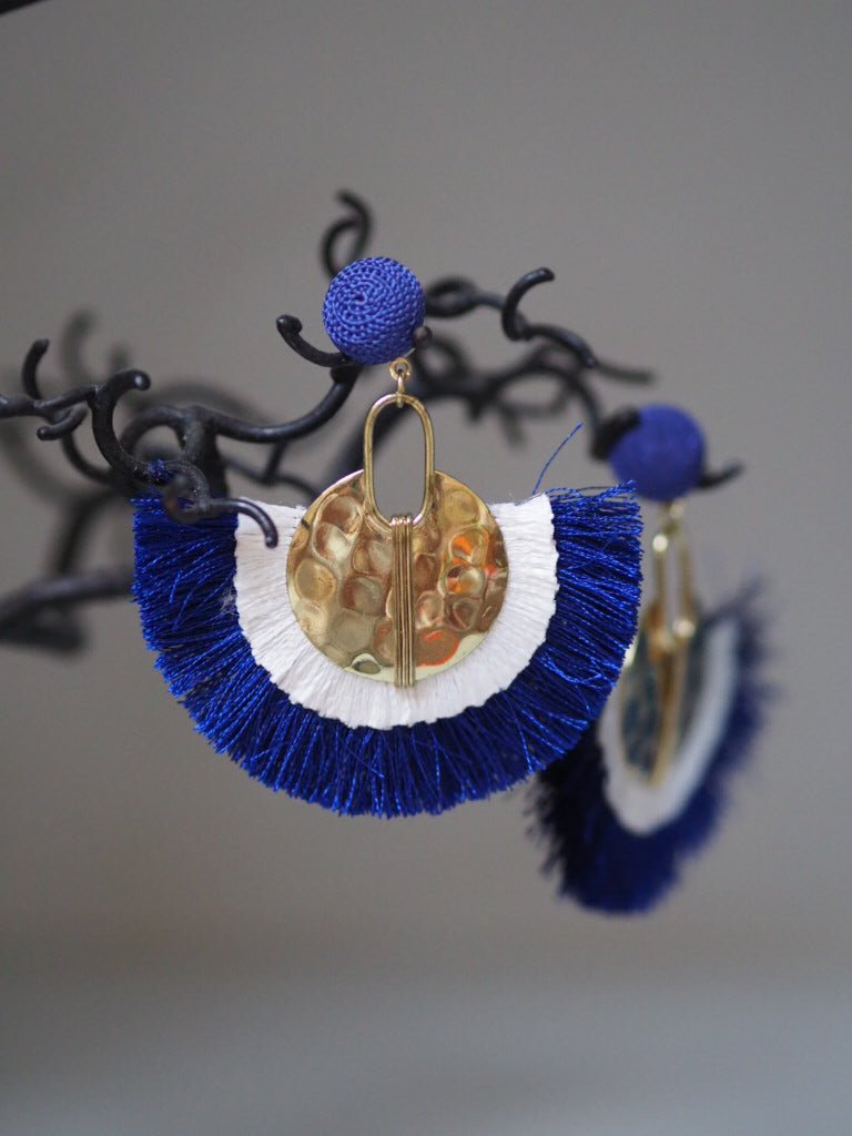 Statement tassel earrings royal blue - Natalia Willmott