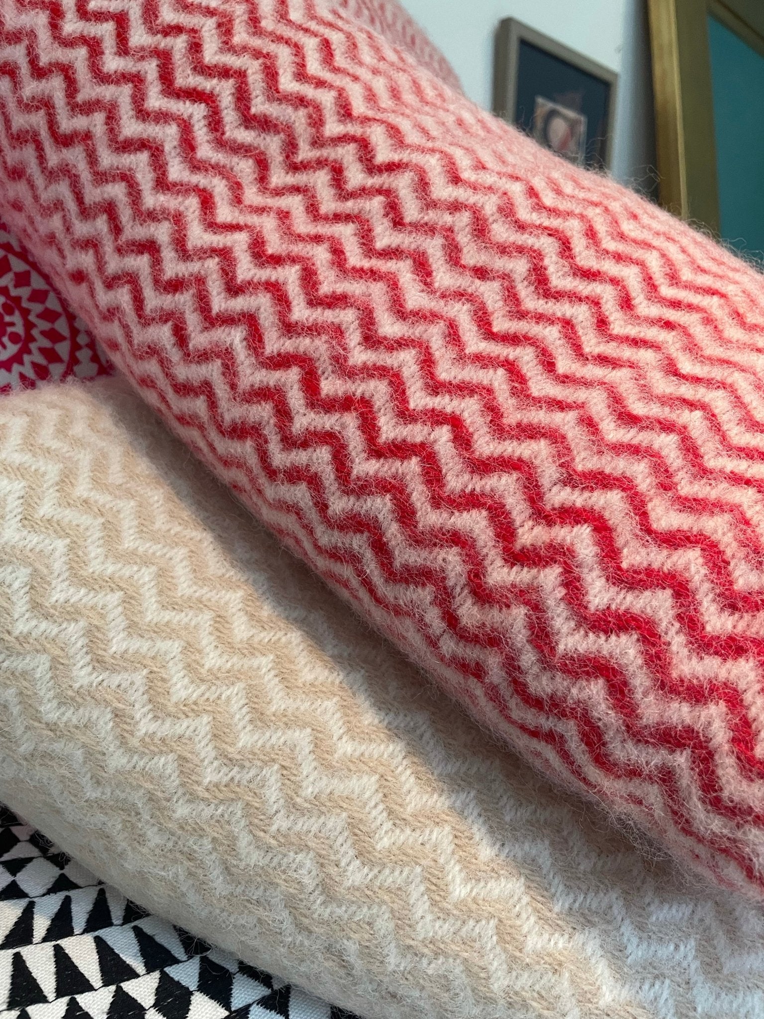 Tango Red or beige wool throw / blanket - Natalia Willmott